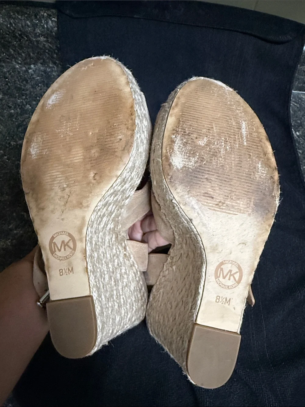 Michael Kors Neutral Beige Suede Espadrille Wedge Sandals